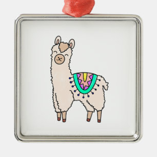 smiling happy llama alpaca cartoon animal drawing metal ornament