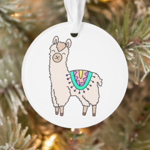 smiling happy llama alpaca cartoon animal drawing ornament