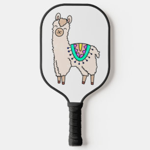 smiling happy llama alpaca cartoon animal drawing  pickleball paddle