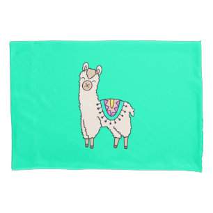 smiling happy llama alpaca cartoon animal drawing pillowcase