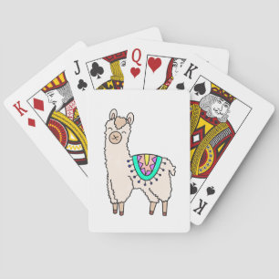 smiling happy llama alpaca cartoon animal drawing  playing cards