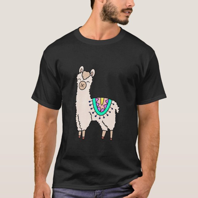 smiling happy llama alpaca cartoon animal drawing  T-Shirt (Front)