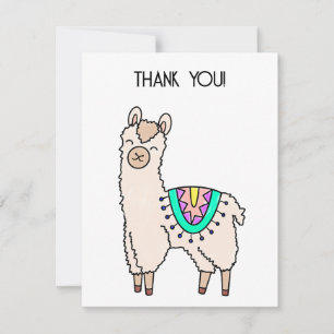 smiling happy llama alpaca cartoon animal drawing  thank you card