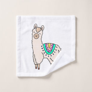 smiling happy llama alpaca cartoon animal drawing  wash cloth