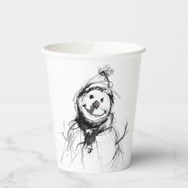 Smiling Happy Snowman Paper cup (Left)