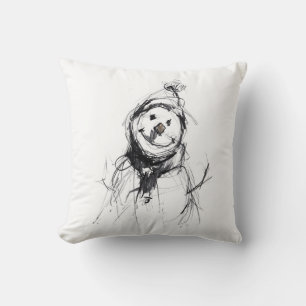 Smiling Happy Snowman Throw Pillow