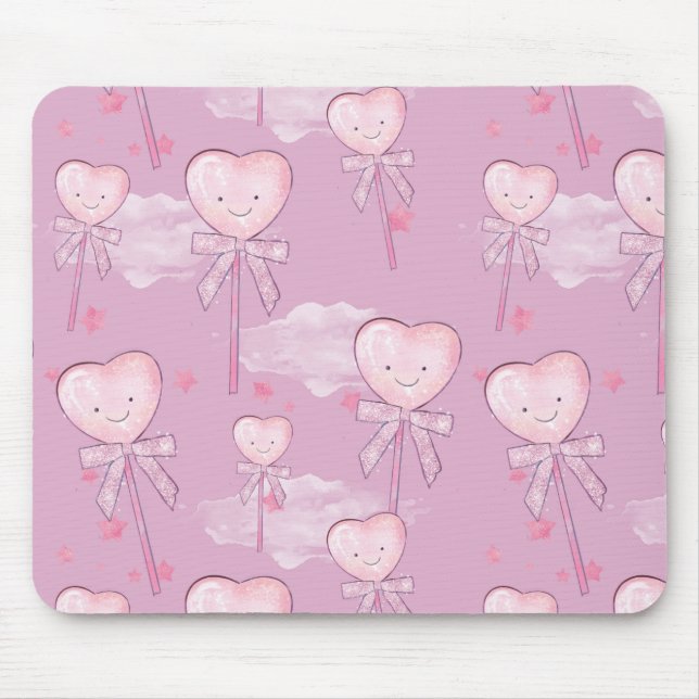 Smiling Heart Lollipop Mouse Pad (Front)