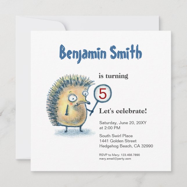 Smiling Hedgehog Personalized Kids Birthday Invite (Front)