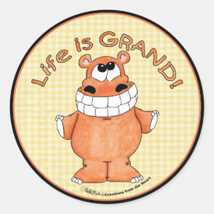 Smiling Hippo-Life is Grand Classic Round Sticker