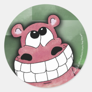 Smiling Hippo-Pink Classic Round Sticker