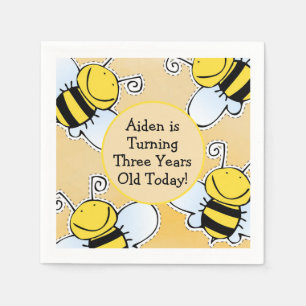 Smiling Honey Bees Custom Birthday Napkin