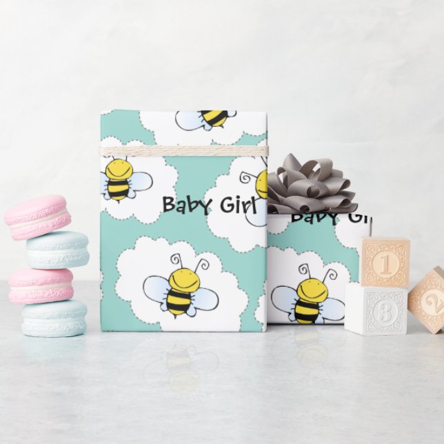 Smiling Honeybees Baby Girl Wrapping Paper (Baby Shower)