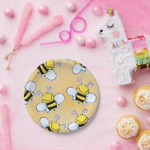 Smiling Honeybees Pattern Paper Plate