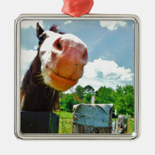 Smiling Horse Metal Ornament
