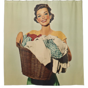 Smiling Housewife with Laundry Basket
