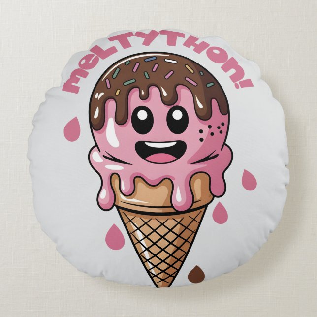 Smiling Ice Cream Round Pillow (Front)
