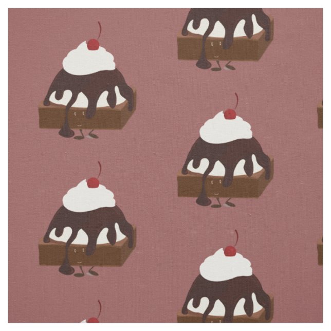 Smiling ice cream topped brownie fabric (Swatch)