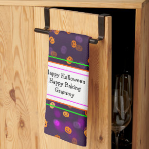 Smiling Jack o Lantern Pumpkins Bokeh Pattern Kitchen Towel