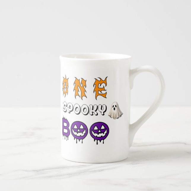 Smiling Jack O Lantern With Halloween Candy Pile  Bone China Mug (Right)