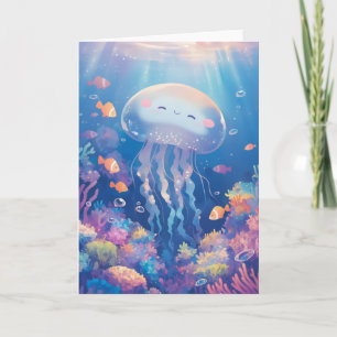 Smiling Jellyfish in a Vibrant Reef Card