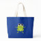 Smiling, Jumping, Green Frog on Green Tote Bag