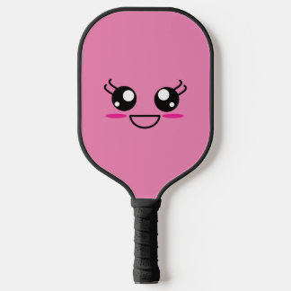 Smiling Kawaii Face On Pink Pickleball Paddle