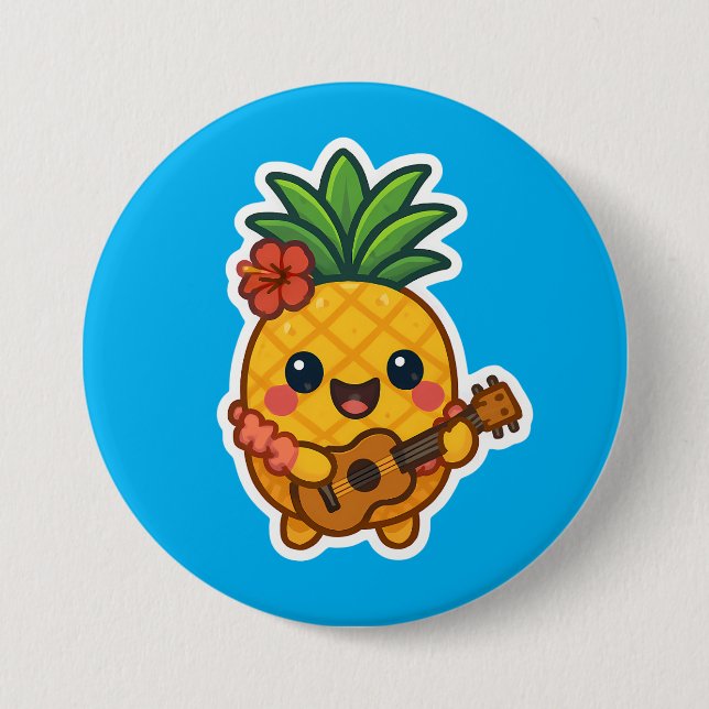 Smiling Kawaii Pineapple – Tropical 3 Inch Round Button (Front)