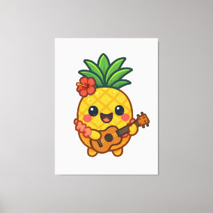 Smiling Kawaii Pineapple – Tropical Canvas Print