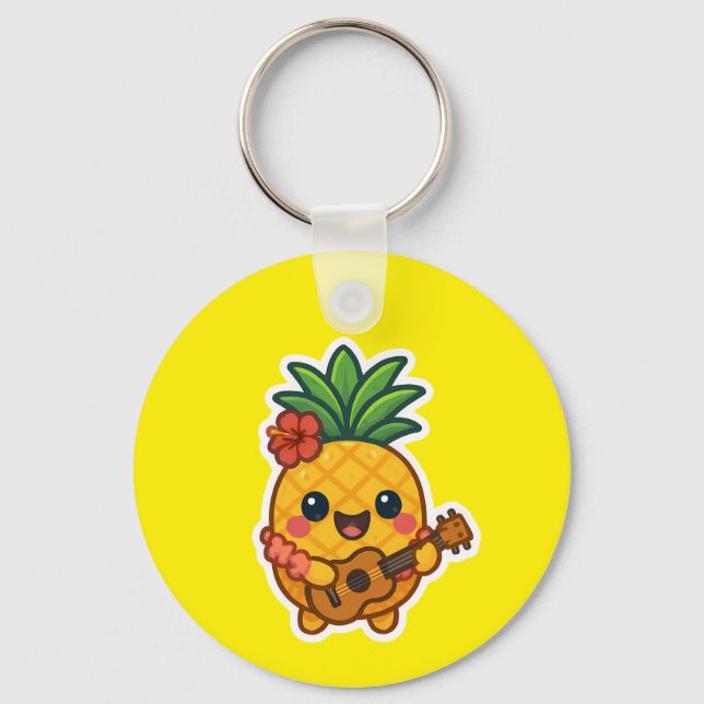 Smiling Kawaii Pineapple – Tropical Keychain (Front)