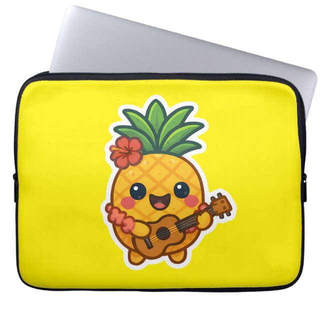 Smiling Kawaii Pineapple – Tropical Laptop Sleeve (Front)