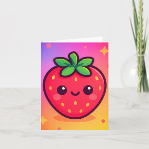 Smiling Kawaii Strawberry on Pastel Gradient Backg Note Card