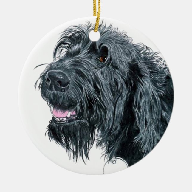 Smiling Labradoodle Ceramic Ornament (Front)