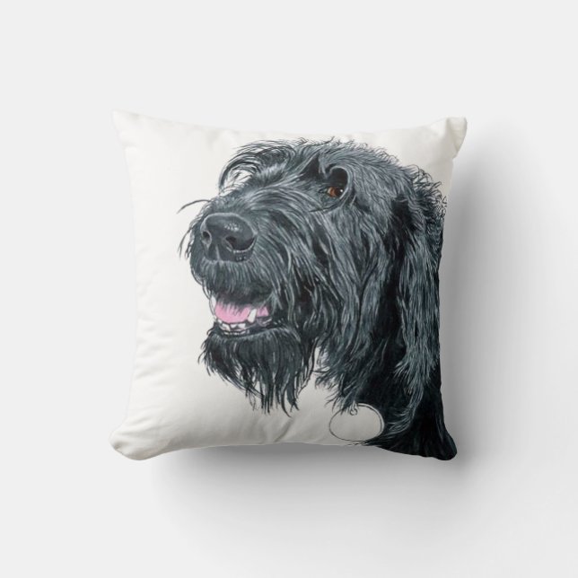 Smiling Labradoodle Throw Pillow (Front)