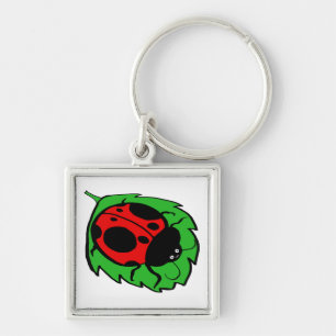 Smiling Ladybug on a Green Leaf Keychain