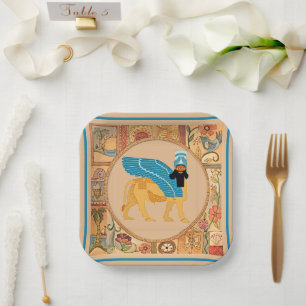 Smiling Lamassu Paper Plate