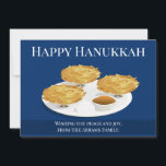 Smiling Latkes Cartoon Holiday Hanukkah<br><div class="desc">A flat Hanukkah holiday card that says “Happy Hanukkah” with three smiling latkes on a plate with apple sauce and sour cream. The card also includes a greeting that you can change as you like.</div>