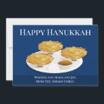 Smiling Latkes Cartoon Holiday Hanukkah<br><div class="desc">A flat Hanukkah holiday card that says “Happy Hanukkah” with three smiling latkes on a plate with apple sauce and sour cream. The card also includes a greeting that you can change as you like.</div>