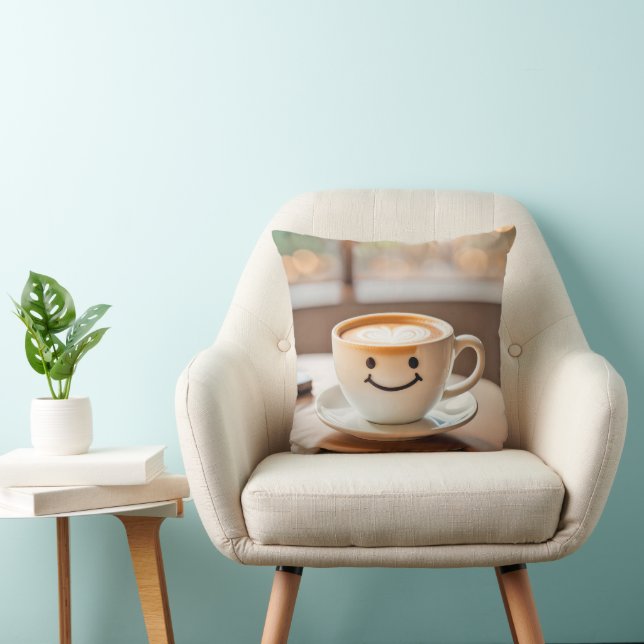 Smiling Latte By Sunny Window Throw Pillow (Chair)