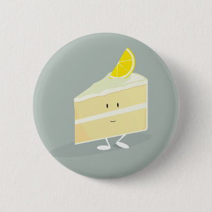 Smiling lemon cake slice 2 inch round button