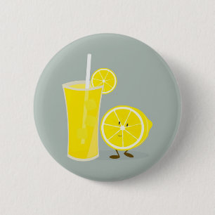 Smiling lemon with lemonade 2 inch round button