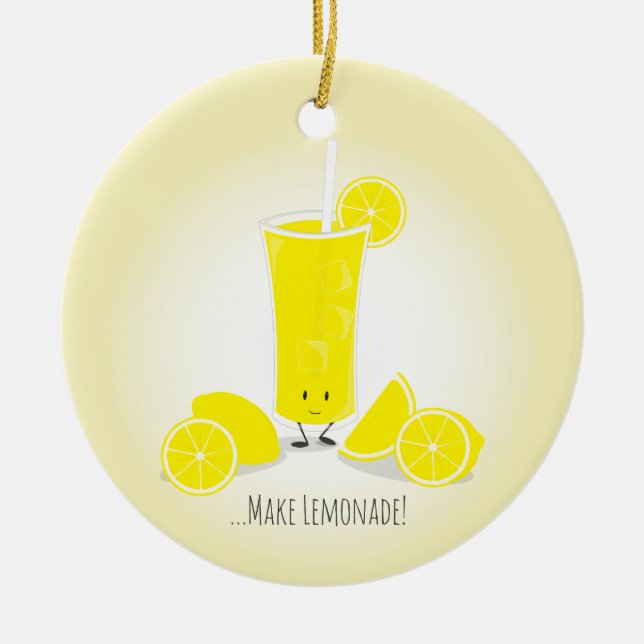 Smiling Lemonade Glass Food Ceramic Ornament (Front)