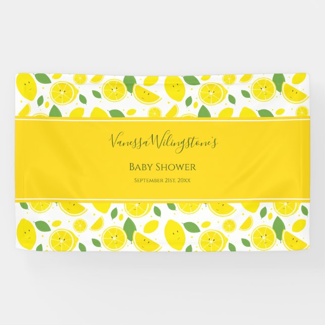 Smiling Lemons Yellow White Green Baby Shower Banner (Horizontal)