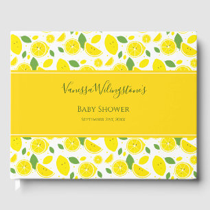 Smiling Lemons Yellow White Green Baby Shower Guest Book