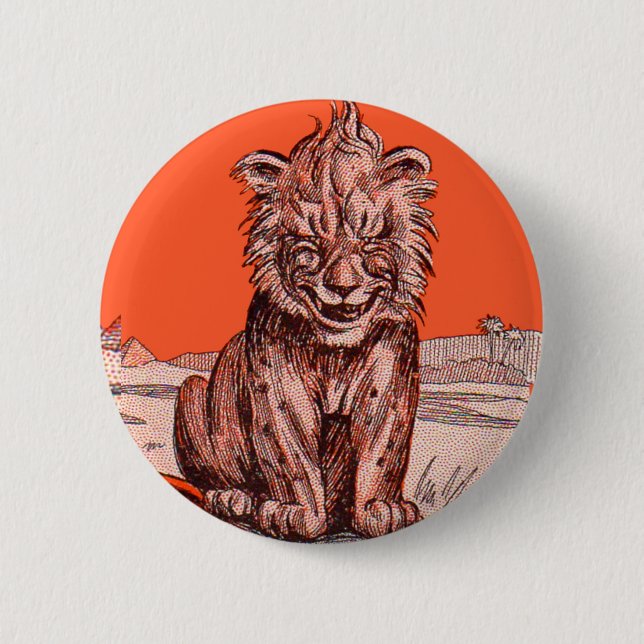 smiling lion 2 inch round button (Front)