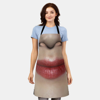 Smiling Lipstick Red Female Lips Close Up Apron