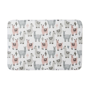 Smiling Llamas Pattern Bath Mat
