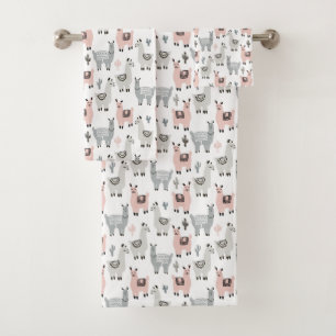 Smiling Llamas Pattern Bath Towel Set