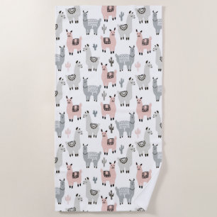 Smiling Llamas Pattern Beach Towel