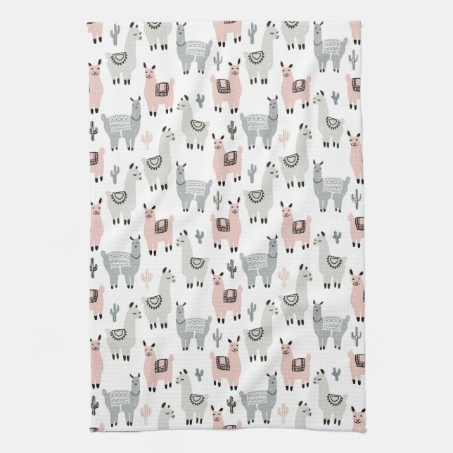Smiling Llamas Pattern Kitchen Towel (Vertical)