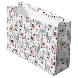 Smiling Llamas Pattern Large Gift Bag